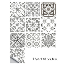 Load image into Gallery viewer, 10pcs Gray Retro Pattern Matte Surface Tiles Sticker Transfers Covers for Kitchen Bathroom Tables Floor Hard-wearing Wall Decals
