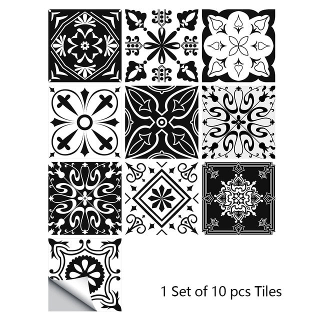 10pcs Gray Retro Pattern Matte Surface Tiles Sticker Transfers Covers for Kitchen Bathroom Tables Floor Hard-wearing Wall Decals